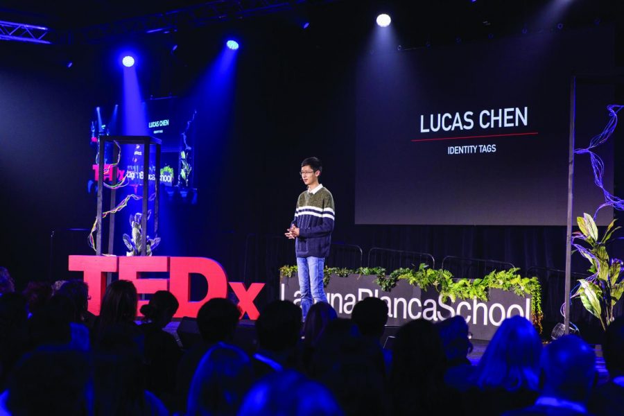 Sophomore Lucas Chen presents at the TEDXLagunaBlanca event and discusses the barrier and tags that come with being a Chinese student in America.