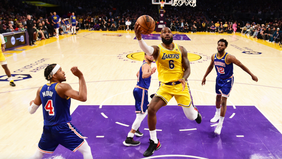 LeBron James attempts a layup on October 18th against the Golden State Warriors