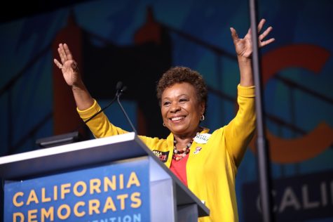 U.S. Congresswoman Barbara Lee speaking with attendees at the 2019 California Democratic Party State Convention at the George R. Moscone Convention Center in San Francisco, California.